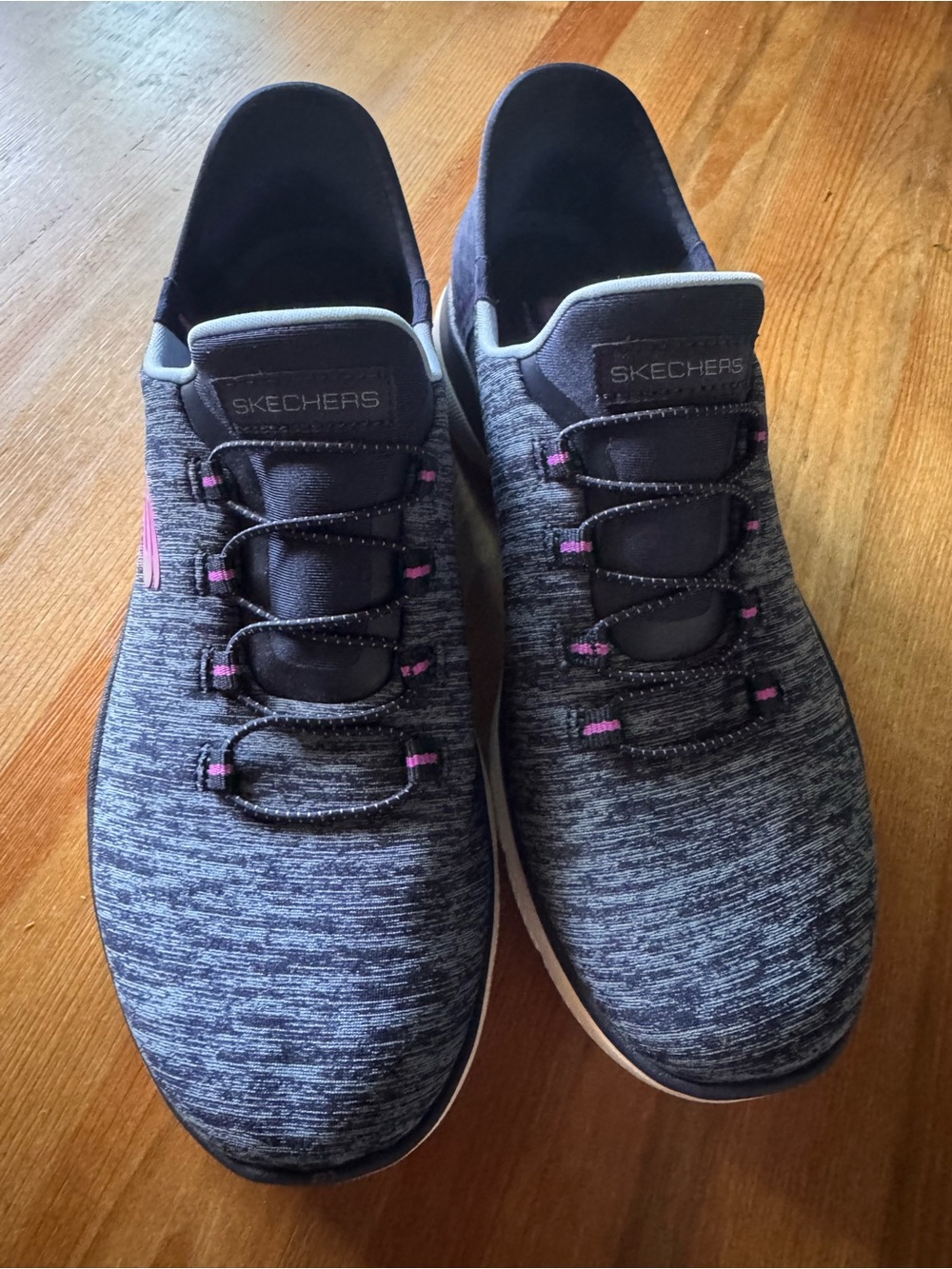 Skechers Gray and Pink Slip-On Knit Sneakers